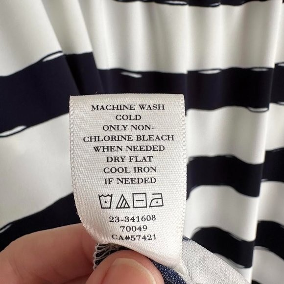 ANN TAYLOR White and Navy Striped Nautical Style Ladies Summer Top, L - Picture 5 of 5